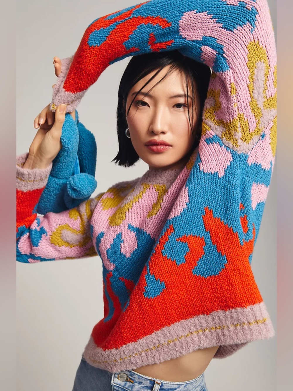 MOTHER Multicolor Floral Crewneck Sweater - Pink, Blue & Red